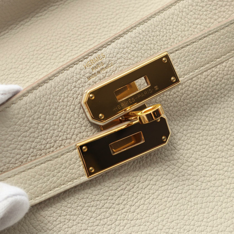 愛馬仕 Kelly 28 手提/肩背包，U 型內襯，Togo 皮革，Beton 色，二手，金色五金-6