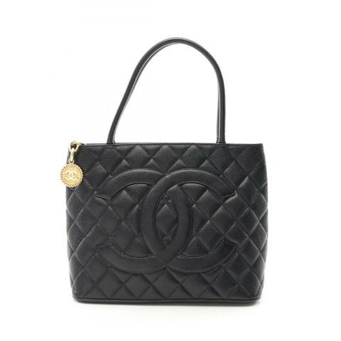 CHANEL Medallion 手提包 A01804 魚子醬皮（粒面小牛皮）黑色二手女士
