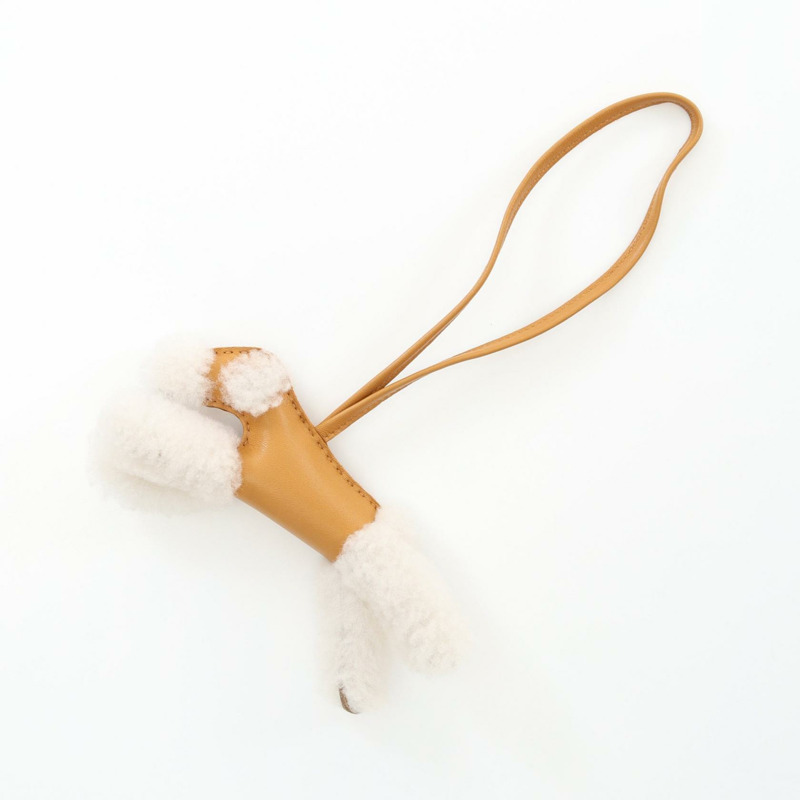 HERMES Buddy charm Agneau milo 皮革美利奴羊毛棕色白色二手女款 U-0