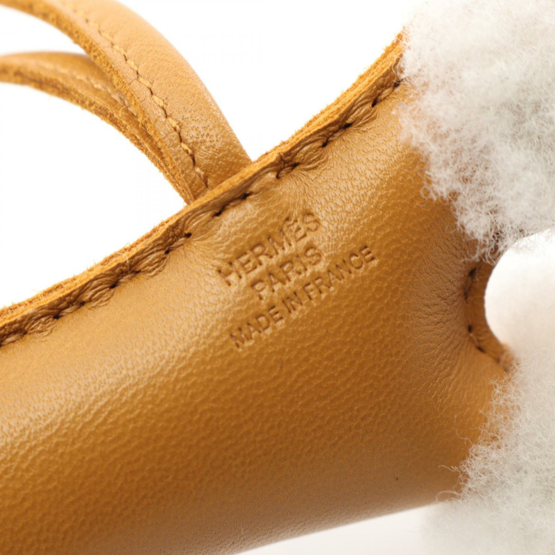 HERMES Buddy charm Agneau milo 皮革美利奴羊毛棕色白色二手女款 U-2