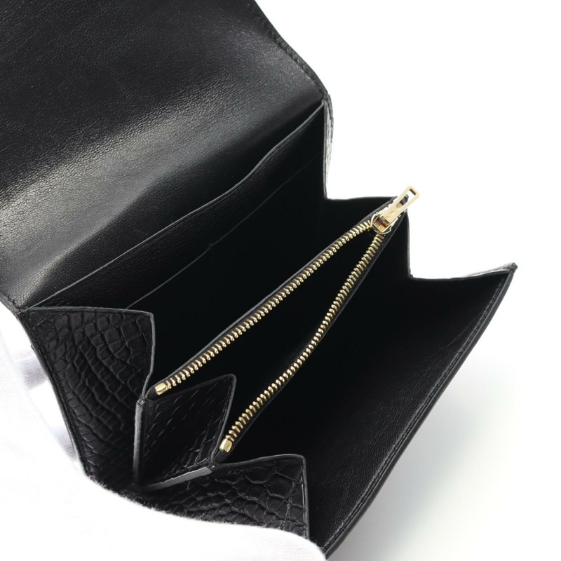 愛馬仕 Constance Compact 雙折皮夾，霧面鱷魚皮，黑色，二手。-2