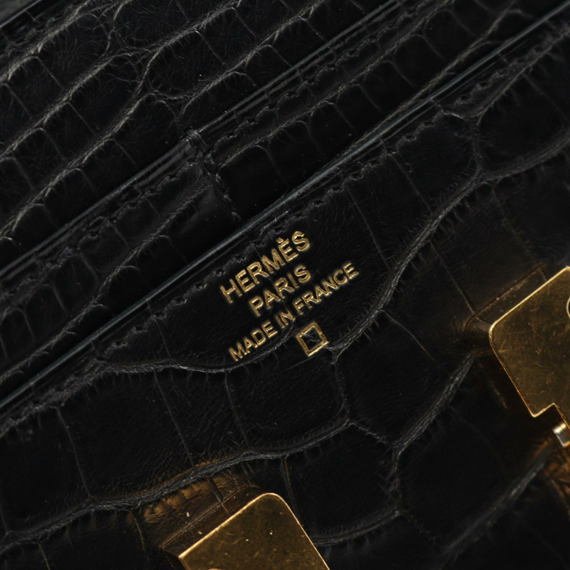 愛馬仕 Constance Compact 雙折皮夾，霧面鱷魚皮，黑色，二手。-3
