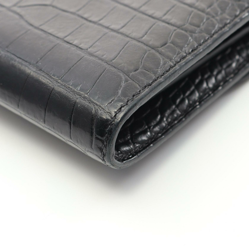 愛馬仕 Constance Compact 雙折皮夾，霧面鱷魚皮，黑色，二手。-7