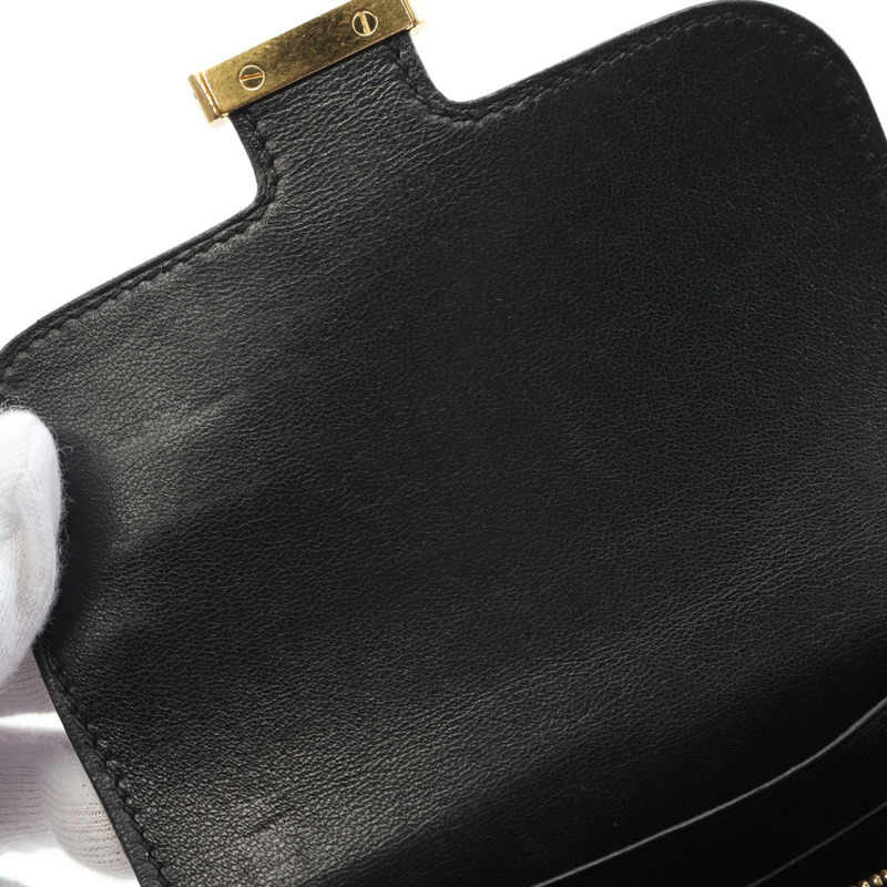 愛馬仕 Constance Compact 雙折皮夾，霧面鱷魚皮，黑色，二手。-9