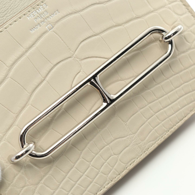 愛馬仕 Louris Slim Greenev 雙折皮夾，霧面鱷魚皮，米色，二手-6