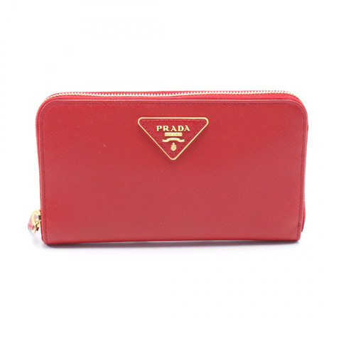 PRADA SAFFIANO TRIANG Around 長版皮夾 1M0506 Saffiano 皮革 紅色 二手 女士