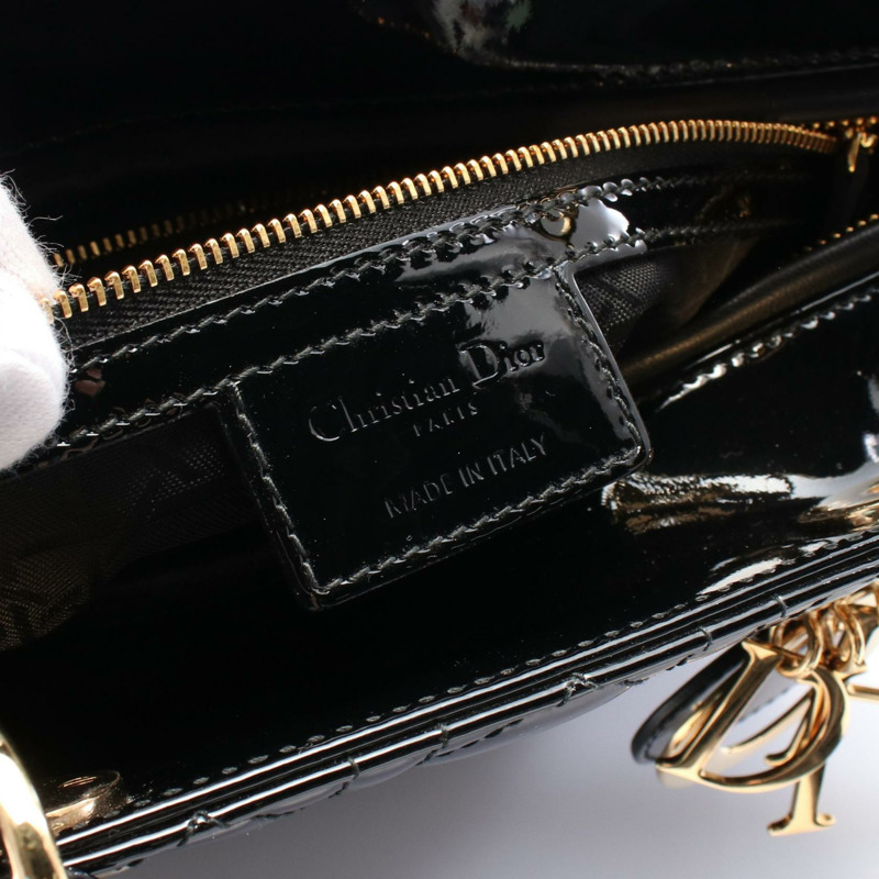 Dior Lady Dior 大 Cannage 兩用單肩包 漆皮 黑色 二手-3