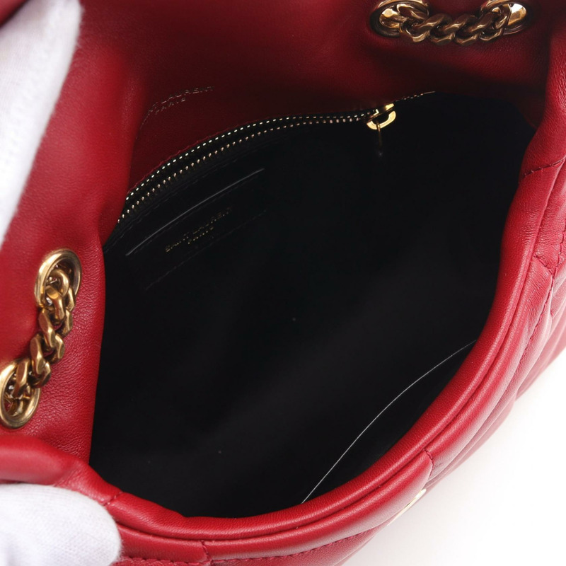 SAINT LAURENT 羽絨玩具鏈單肩包 7593371EL076937 皮革 紅色 全新-2