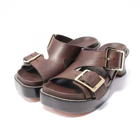 LOEWE Ease 高跟涼拖鞋 L814465X83601539 皮革 棕色 全新 女款