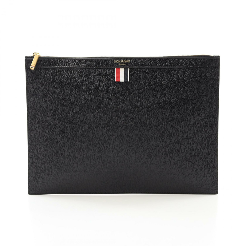 THOM BROWNE 中型文件袋商務包手拿包 MAC021L00198001 皮革黑色 全新 男士-0