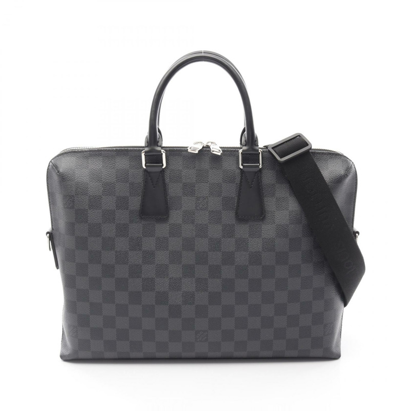 LOUIS VUITTON PDJ Porte Document Manjour Damier Graphite 公事包 N48224 PVC 塗層帆布皮革黑色二手-0
