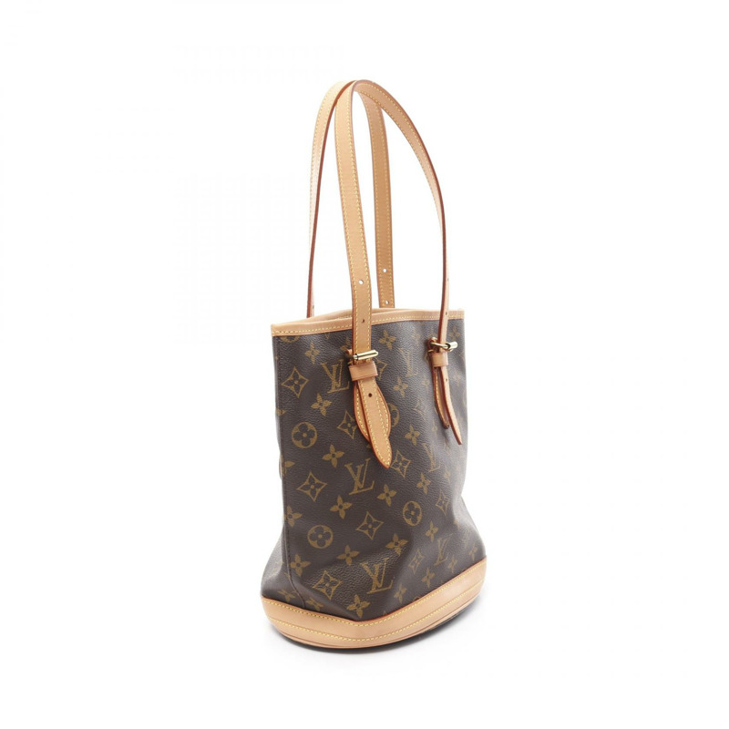 LOUIS VUITTON 水桶包 PM Monogram 手提包 M42238 PVC 塗層帆布皮革棕色二手女士-1