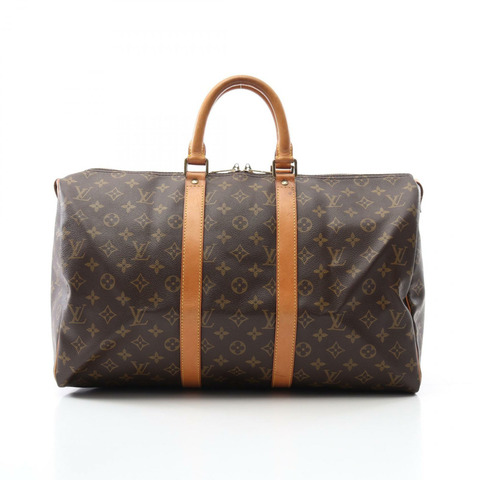 LOUIS VUITTON Keepall45 Monogram 波士頓包 M41428 PVC 塗層帆布皮革棕色二手男女通用