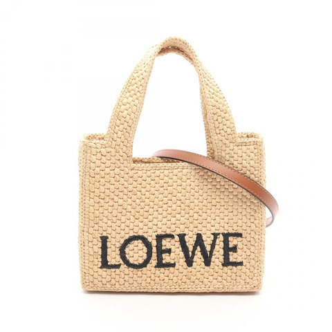 LOEWE Font Tote 迷你托特包 A685V46X012123 皮革 拉菲草 米色 棕色 全新 女款