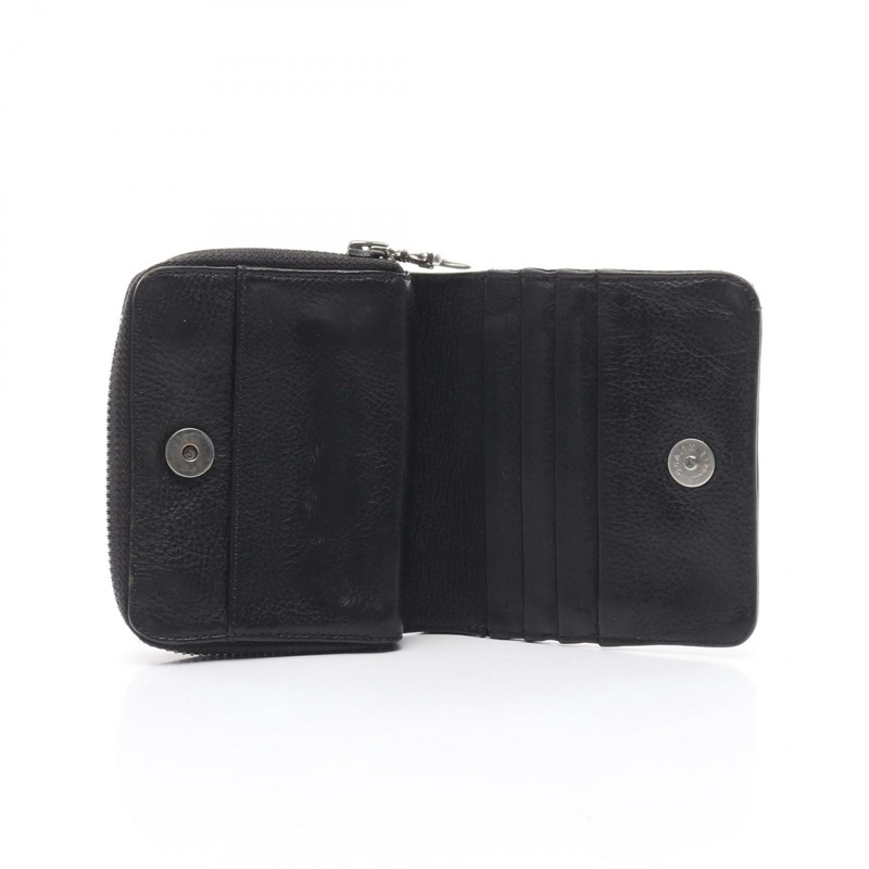 鉻心方形拉鍊皮夾，雙折皮革，黑色，二手-2