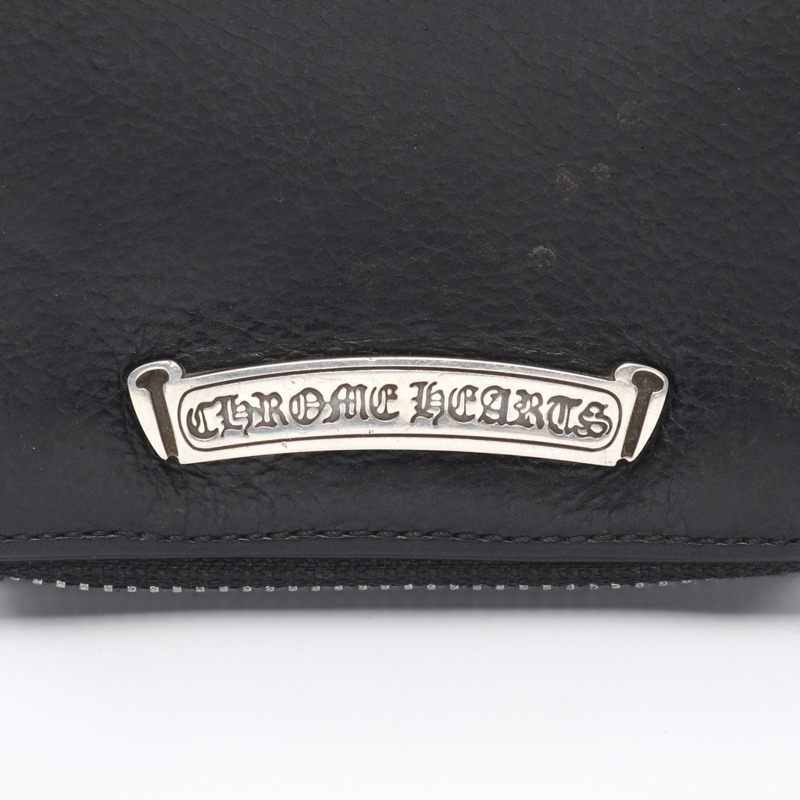 鉻心方形拉鍊皮夾，雙折皮革，黑色，二手-3