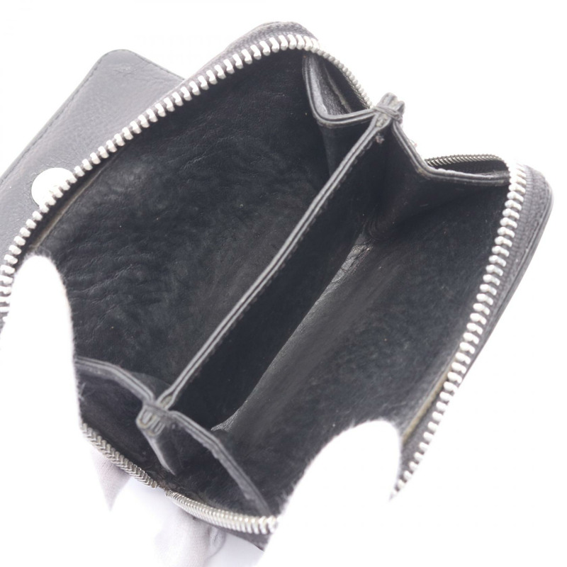 鉻心方形拉鍊皮夾，雙折皮革，黑色，二手-4