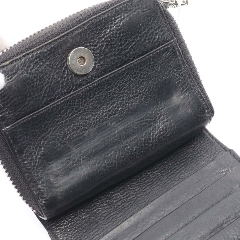 鉻心方形拉鍊皮夾，雙折皮革，黑色，二手-5
