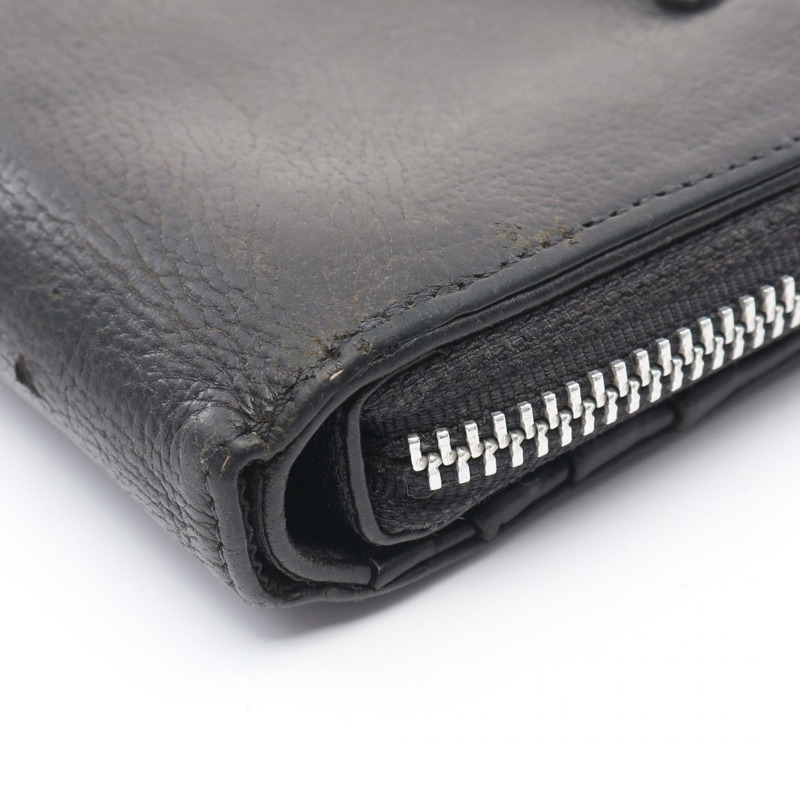 鉻心方形拉鍊皮夾，雙折皮革，黑色，二手-7