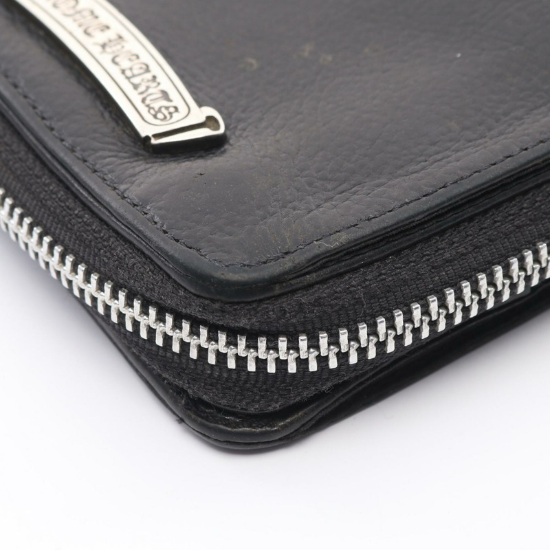 鉻心方形拉鍊皮夾，雙折皮革，黑色，二手-8