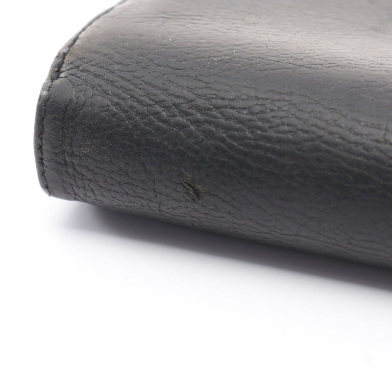 鉻心方形拉鍊皮夾，雙折皮革，黑色，二手-9