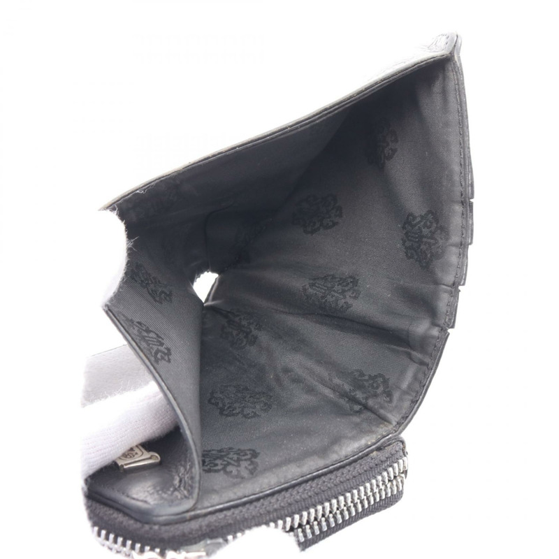 鉻心方形拉鍊皮夾，雙折皮革，黑色，二手-10