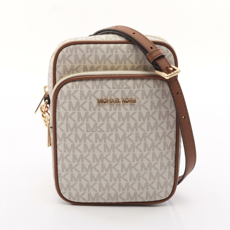 Michael Kors JET SET TRAVEL 單肩包 35F1GTVC2B 皮革 帆布 白 棕色-0