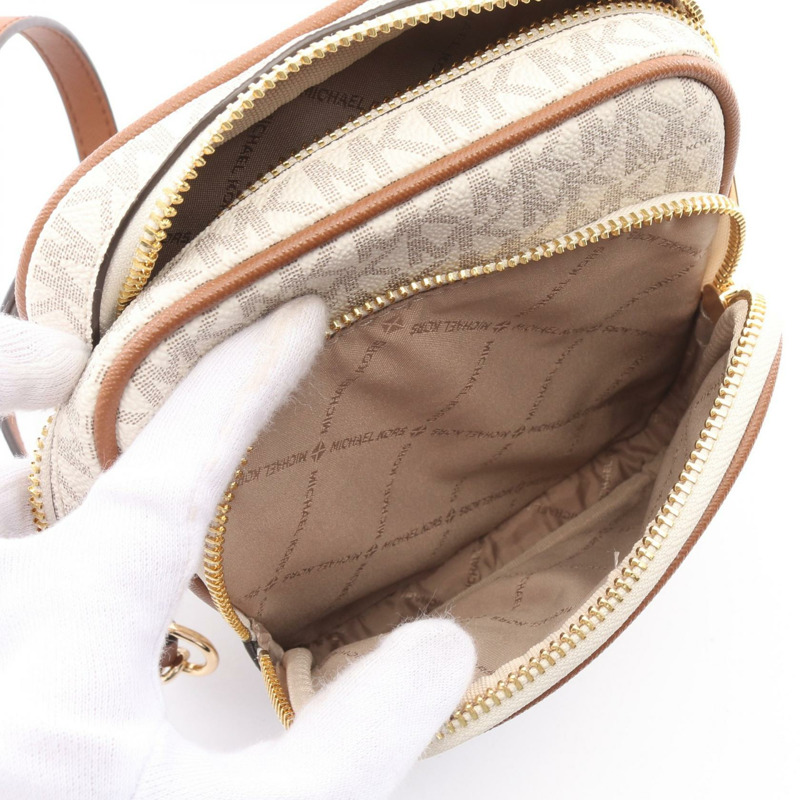 Michael Kors JET SET TRAVEL 單肩包 35F1GTVC2B 皮革 帆布 白 棕色-3