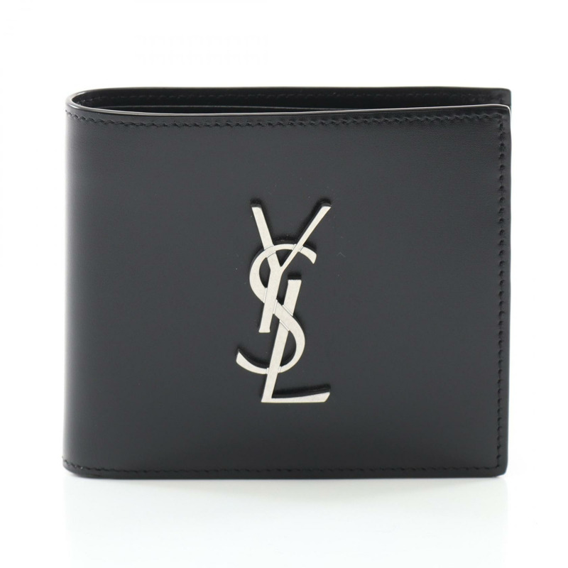 SAINT LAURENT East West 皮夾 Monogram 雙折皮夾 4632490SX0E1000 皮革 黑色 全新 男士-0