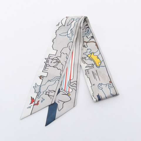 HERMES Twilly Parisian dog 圍巾 真絲 絲綢 灰色 多色 二手 女款