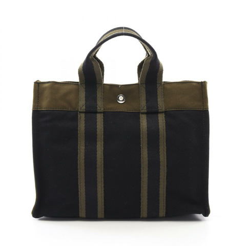 HERMES Fourre-tout PM 手提包 帆布 黑色 卡其色 二手 SHW