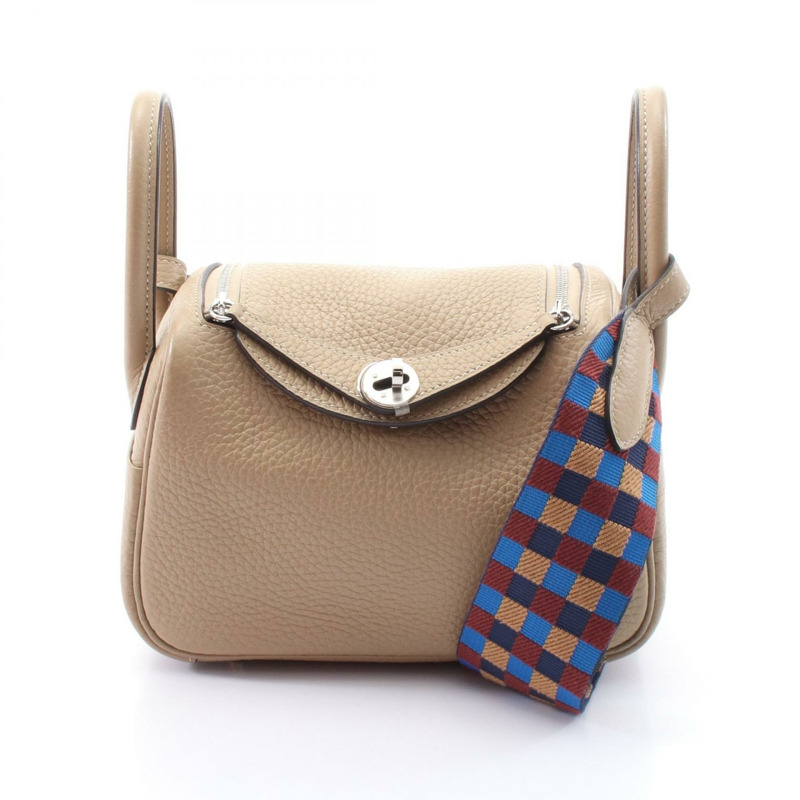 HERMES Lindy Mini Verso 2way 單肩包 083720CC Clemence 皮革 米色 二手-0