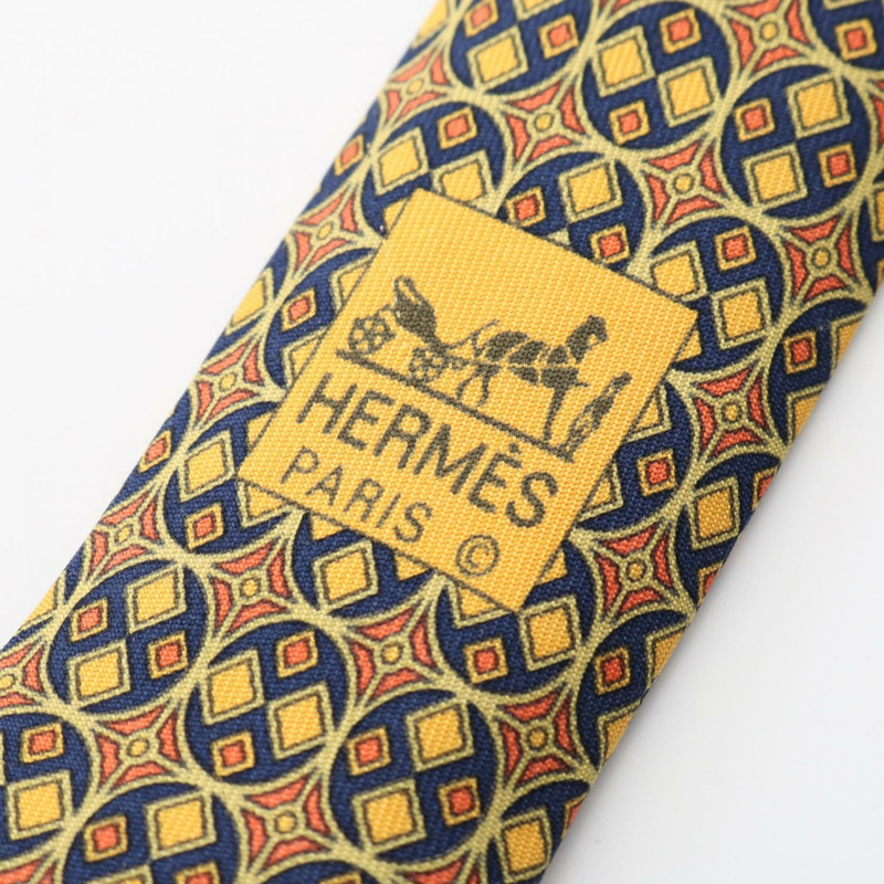HERMES 領帶 絲綢 絲綢 黃色 多色 二手 男士-1