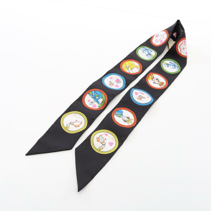 愛馬仕 Twilly 下午茶絲巾 真絲 黑白多色 二手 女士-3