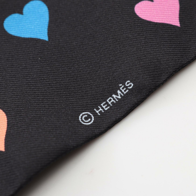 HERMES Twilly TEA TIME 圍巾 絲綢 絲綢 黑色 多色 二手 女士-1