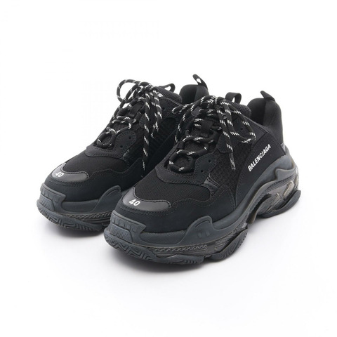 BALENCIAGA Triple S CLEAR SOLE Triple S 運動鞋 541624 皮革布料黑色二手男款