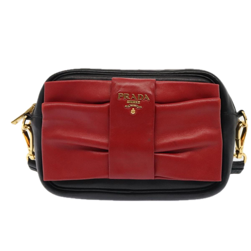 【日本直送】PRADA 單肩包 皮革 紅色 黑金色 正品 89601-12