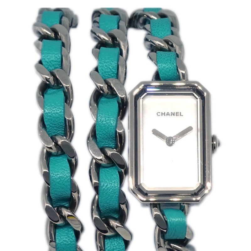 「JL精品代購」Chanel 香奈兒 藍綠方糖長鏈錶-2