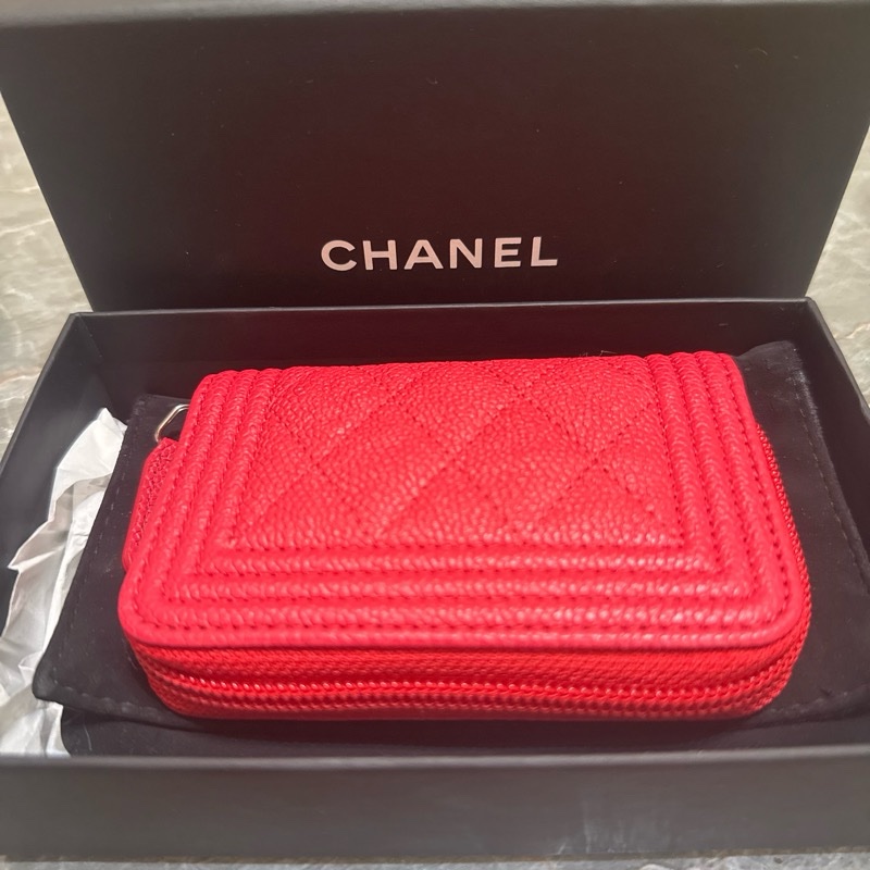 （香奈兒）💄荔枝皮紅色卡包-5