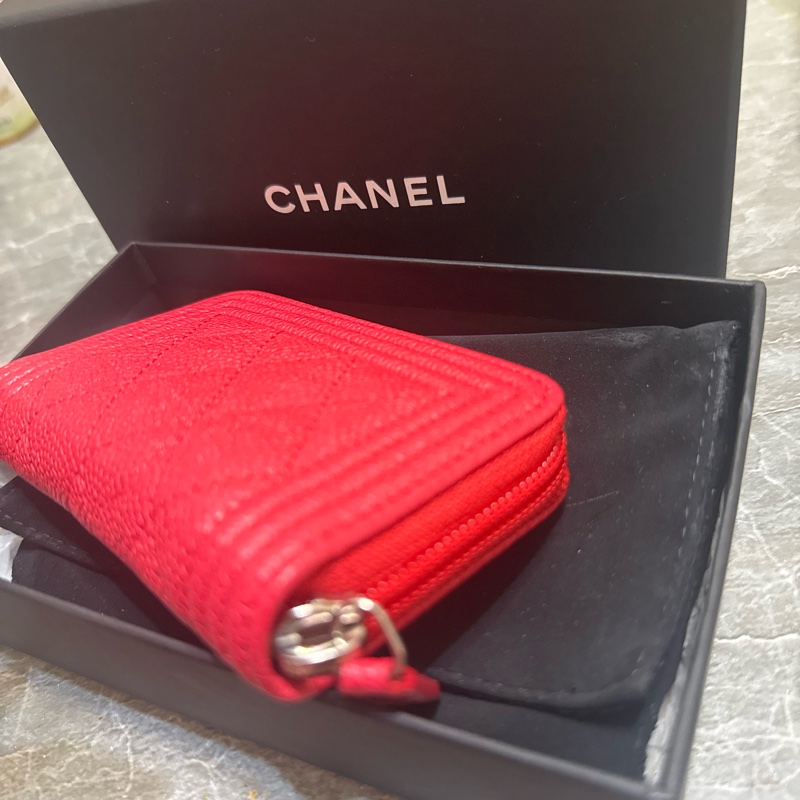 （香奈兒）💄荔枝皮紅色卡包-9