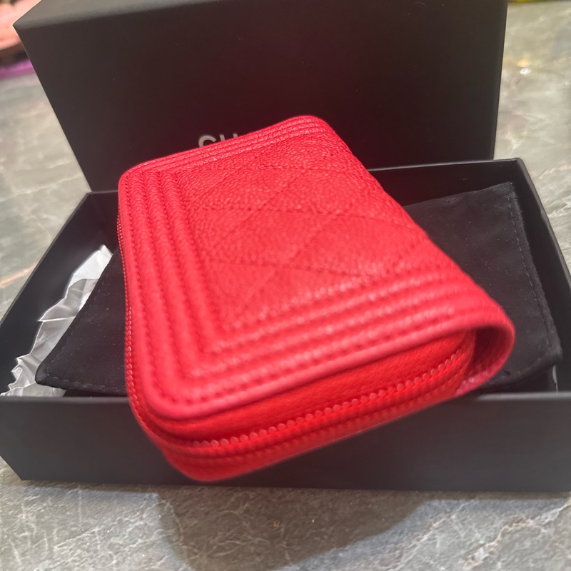 （香奈兒）💄荔枝皮紅色卡包-10