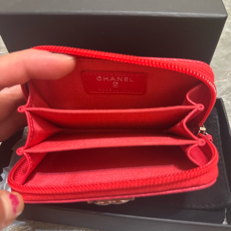 （香奈兒）💄荔枝皮紅色卡包-11