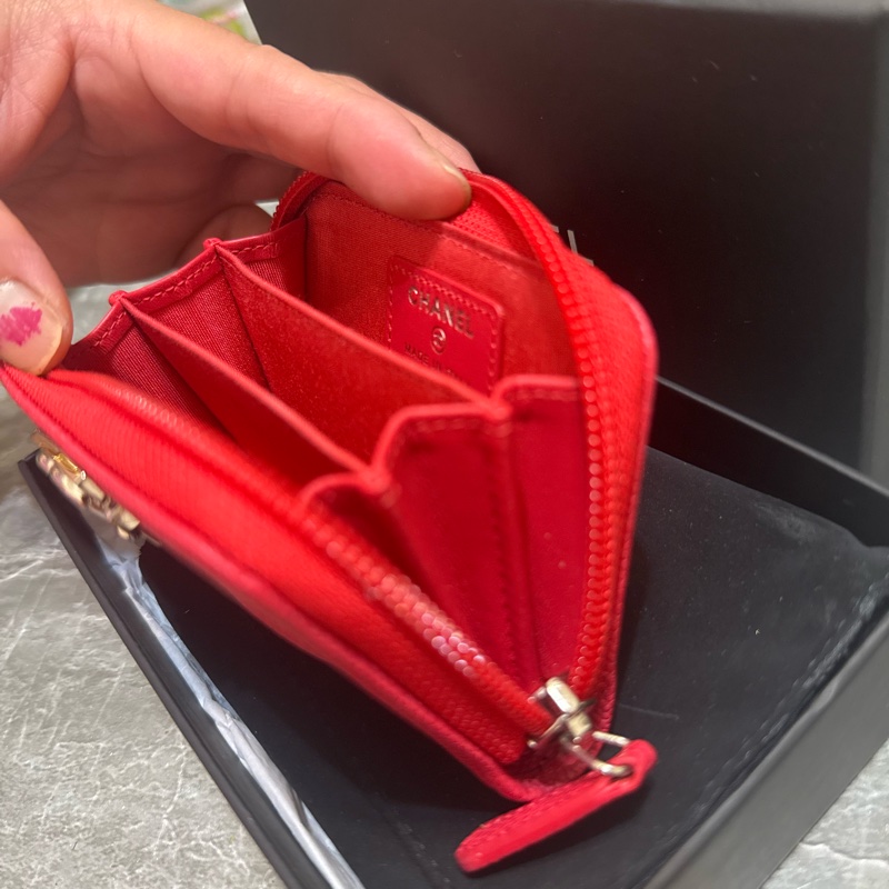 （香奈兒）💄荔枝皮紅色卡包-12