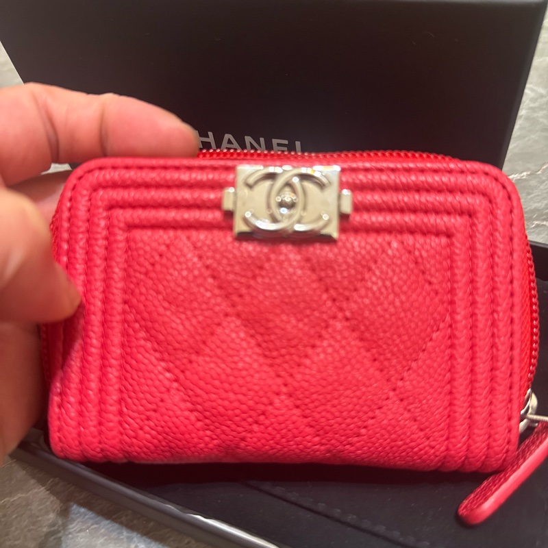 （香奈兒）💄荔枝皮紅色卡包-13