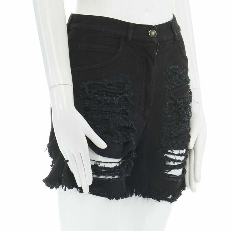 runway MARTIN MARGIELA 2008 black shredded ripped cut off jeans IT40 27"-2