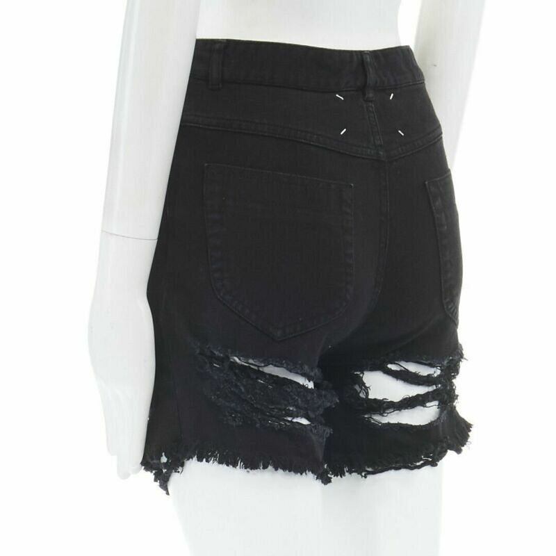 runway MARTIN MARGIELA 2008 black shredded ripped cut off jeans IT40 27"-5