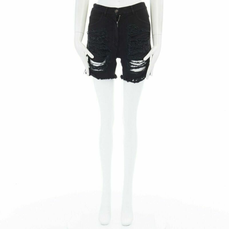 runway MARTIN MARGIELA 2008 black shredded ripped cut off jeans IT40 27"-10