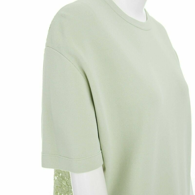 VALENTINO pastel green cotton crepe floral lace pleated back mini dress L-7