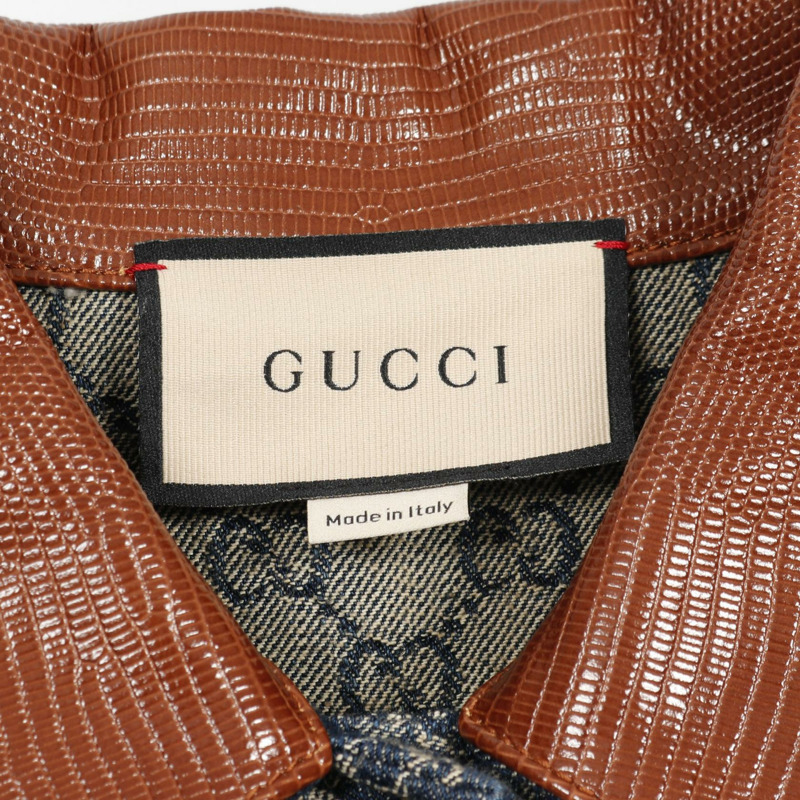 GUCCI GG 圖案牛仔夾克 671776 棉質海軍藍棕色二手女款-2