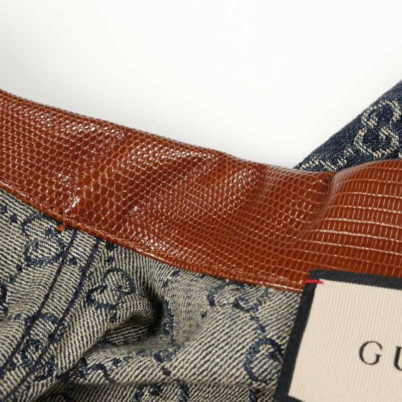 GUCCI GG 圖案牛仔夾克 671776 棉質海軍藍棕色二手女款-7